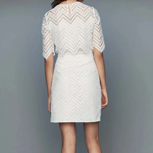 Maje Rosalba Ivory Chevron Lace Mini Dress - Little White Dress - multiple sizes - Picture 2 of 8